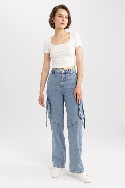 DeFacto 90s Wide Leg High Waist Wide Leg Long 100 Cotton Jean Pants A7015ax23hs