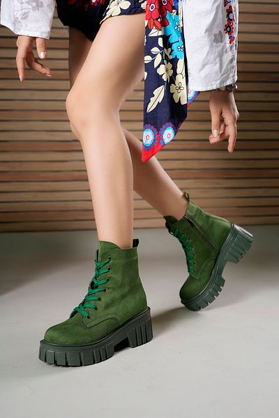 Riccon Green Suede Γυναικείες Μπότες - Με φερμουάρ 0012805