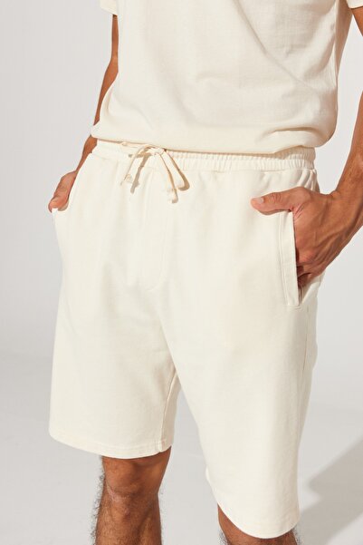 ALTINYILDIZ CLASSICS Ανδρικό σορτς τσέπης από 100% βαμβακερό εκρού Standard Fit Normal Cut