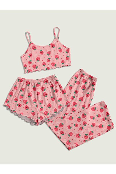 PEMBİŞ HOMEWEAR طقم بيجامة بروكس فراولة 3 فائق النعومة