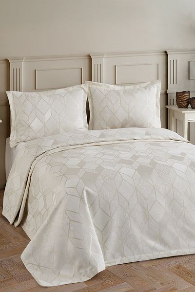 BİRHOME AREL Chenille DOUBLE BED COVER SET (Cream)