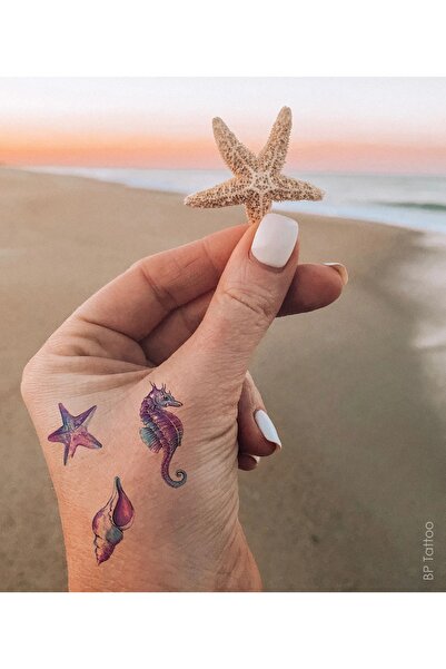 BearPear Neon Renkli Deniz Yıldızı Istiridye Deniz Atı Dövmesi