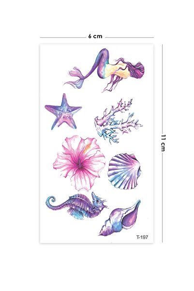 BearPear Neon Renkli Deniz Yıldızı Istiridye Deniz Atı Dövmesi