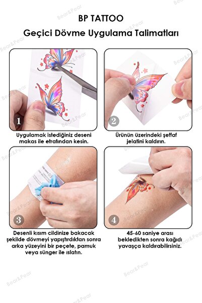 BearPear Neon Renkli Deniz Yıldızı Istiridye Deniz Atı Dövmesi