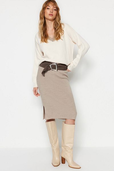 Trendyol Collection Stone Wide Fit Knitwear Top and Bottom Set TWOAW24AU00011