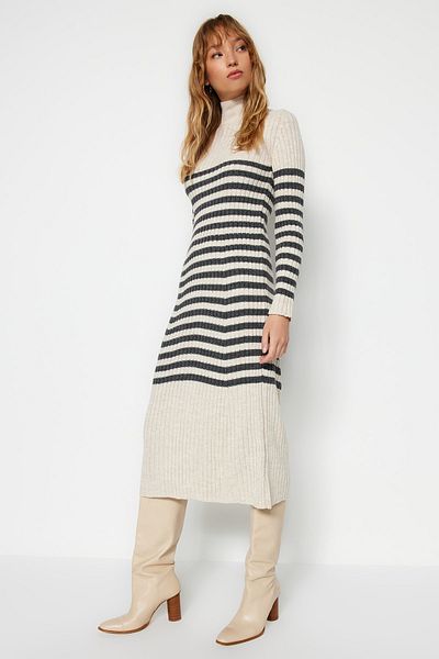 Trendyol Collection Stone Maxi kötöttáru csíkos ruha TWOAW24EL00091