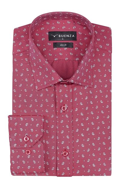 Buenza Men's Burgundy Slim Fit Long Sleeve Shirt
