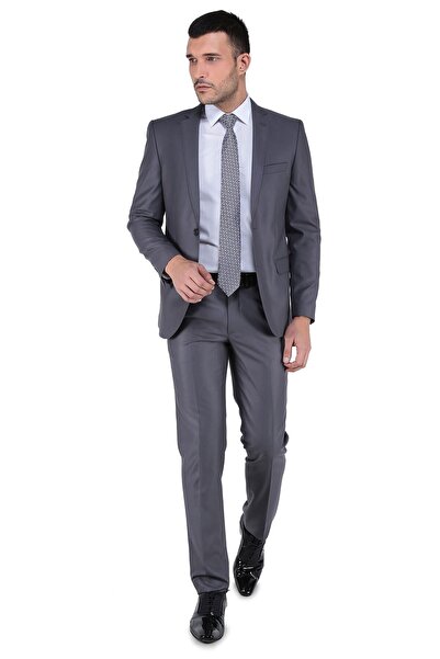 Buenza Erkek 6 Drop Dar Kalıp Slim FitTakım ElbiseKoyu Gri-3W2M0413D003