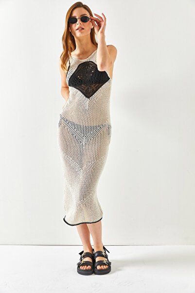 Olalook Γυναικεία Λευκή Ρόμπα Λεπτομερή Διχτυωτό Φόρεμα Παραλίας ELB-19001925