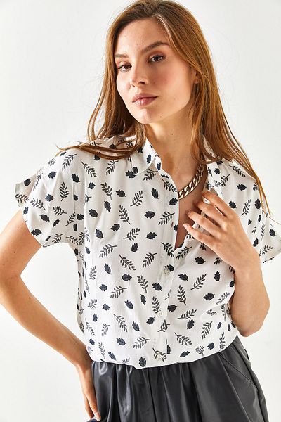 Olalook Women's Tulip Black Bat Patterned Woven Viscose Shirt GML-19001131