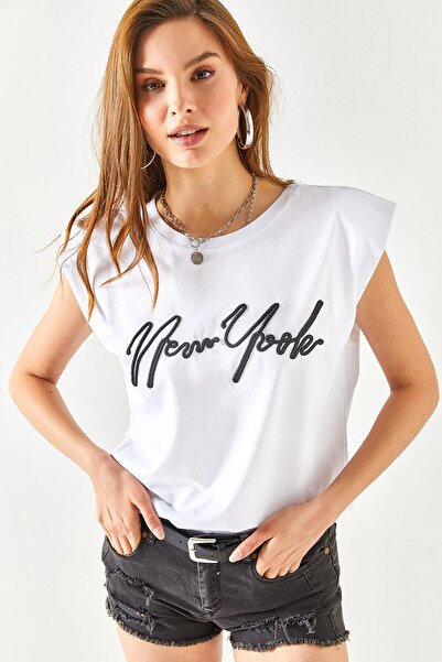 Olalook Γυναικείο μπλουζάκι από βαμβακερό κέντημα με λευκή επένδυση TSH-19000760