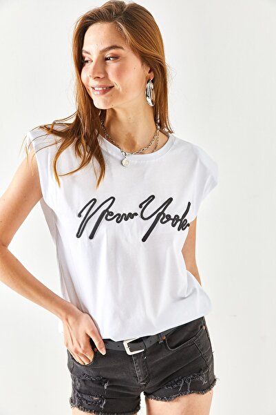 Olalook Γυναικείο μπλουζάκι από βαμβακερό κέντημα με λευκή επένδυση TSH-19000760