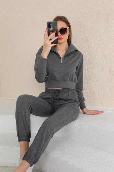 WestBound Crop Trend Casual Γυναικείο Αθλητικό Σετ ΓΚΡΙ
