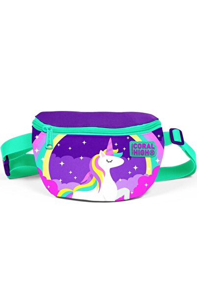 Coral High Purple Unicorn Patterned Kids Waist Bag - Water Green 22491