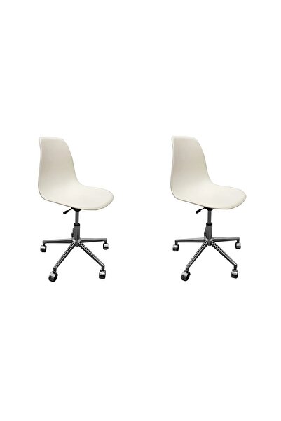 Dorcia Home Beyaz Ofis Sandalyesi Çalışma Koltuğu Ofis Koltuğu - 2 Adet