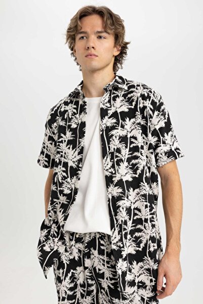 DeFacto Normál szabású, nyomott pamut rövid ujjú ing A8559ax23hs