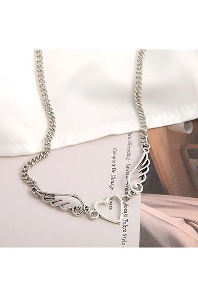 Köstebek Heart Necklace - Angel Wings Design
