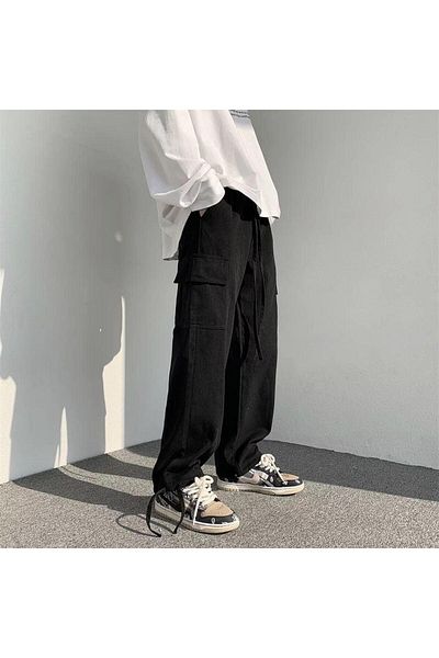 Touz Blunt Blunt Harajuku Unisex Cargo Pocket Black Pants
