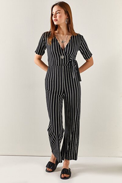 Olalook Women's Black Striped Side Lace Up Striped Jumpsuit TLM-19000147