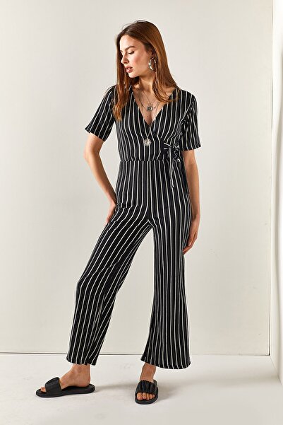 Olalook Women's Black Striped Side Lace Up Striped Jumpsuit TLM-19000147
