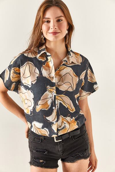 Olalook Women's Geometric Camel Bat Linen Blended Shirt GML-19001121