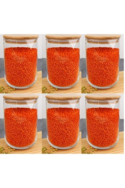 morponi 6'lı Bambu Kapaklı Cam Erzak Kavanozu 1000 Ml