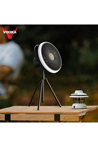 VOOKA Vantilatör Masa Fan Tripodlu Led Işıklı 10.000 mAh Kamp Fanı Askılı Çok...
