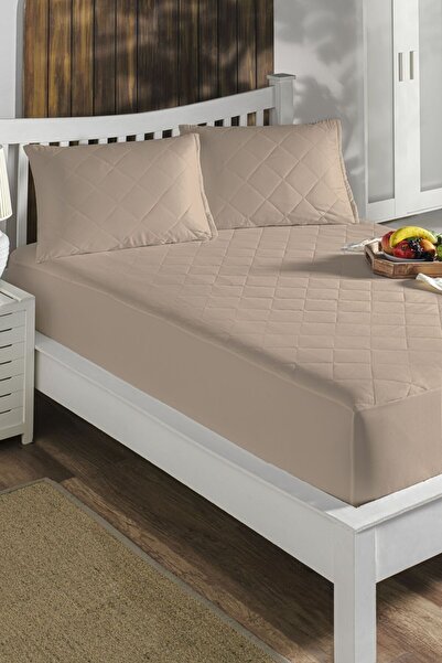 LIV CALISTA 200x200 Protector de saltea din bumbac matlasat colorat cu cearceaf Saltea dubla - King Size Bej