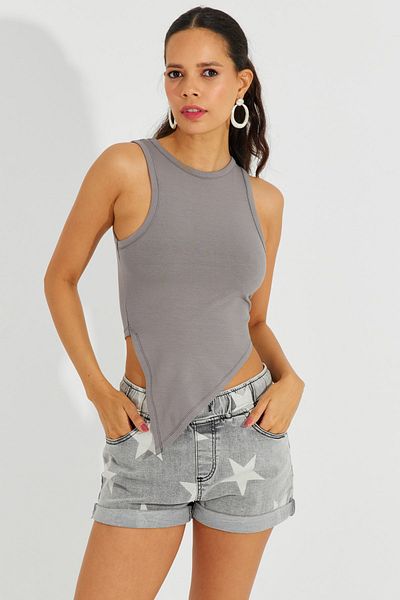 Cool & Sexy Women's Gray Asymmetrical Blouse B2734