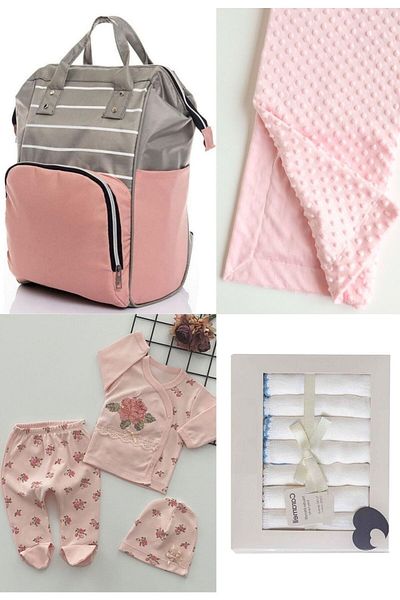 sahra bebek 4-Piece Birth Set (Hospital Exit, Baby Care Backpack, Chickpea Blanket and 100% Cotton Wipes Set)