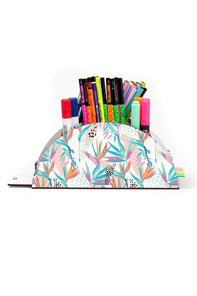 kutuTR Wooden VIP Forest and Leaves Series Desktop Pen Holder Organizer with Rainbow Ruler Assembled Box