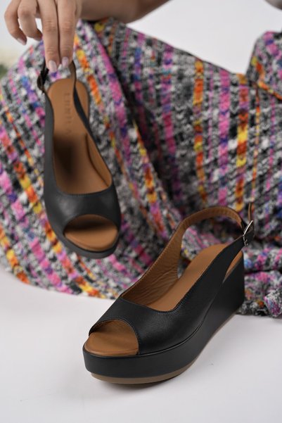 ERNİLA Genuine Leather Wedge Heeled Women's Sandals