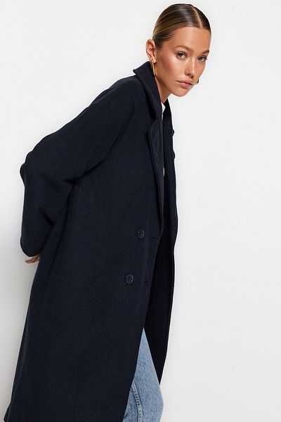 Trendyol Collection Námořnická modrá oversize široký střih dlouhý vlněný kabát TWOAW21KB0038