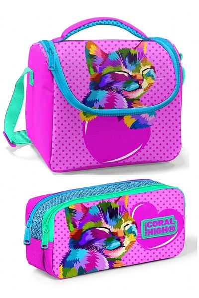 Coral High Purple Pink Cat Girl Lunch Box Set