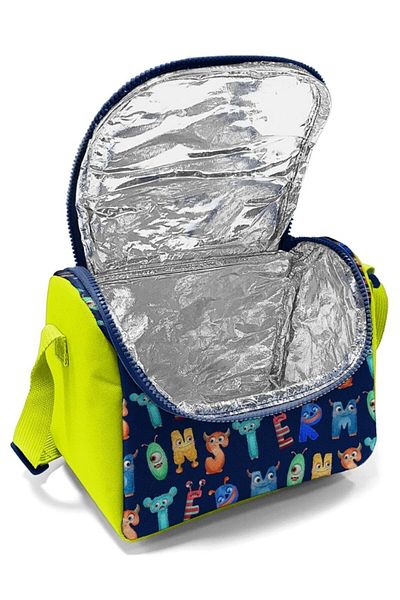 Coral High Cutie de prânz termoizolată pentru băiat - imprimeu cu litere bleumarin