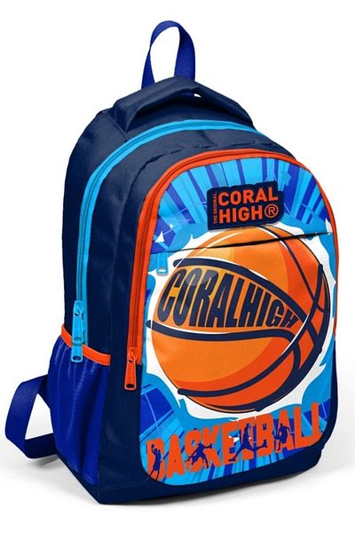 Coral High Rucsac cu trei compartimente pentru băieți pentru școală primară și gimnazială cu model de baschet bleumarin
