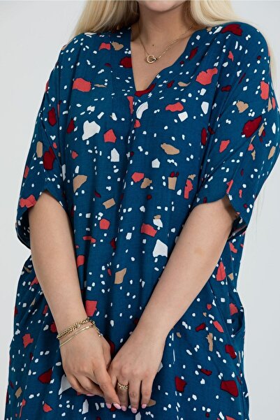 mezura tekstil ROCHIE DE MĂRI PLUS DE MĂRI PLUS DE MĂRI CONFORTAT, țesut din viscoză, buzunare duble, cu decolteu în V