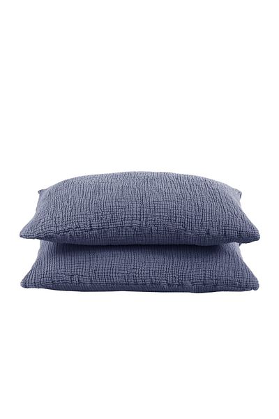destinyhometex Huse de pernă Albastru închis 4 straturi Multi Muslină 2 bucăți 50 X70cm