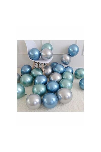 kidspartim بالون كروم لامع أخضر-أزرق-فضي اللون 10 قطع