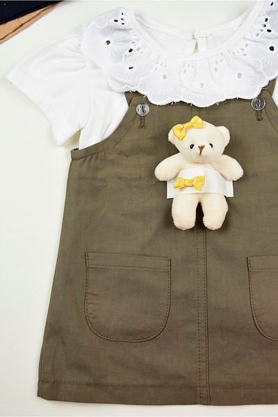 CHİQUİTOS Baby Girl Short Sleeve Gilet Set with Teddy Bear Accessory