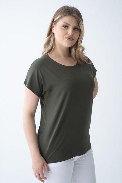 Nelly Large Size Pool Collar Short Sleeve Khaki Color Blouse