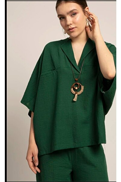MİNEL ALA MODA Kolyeli Oversize Pantolon Tunik Keten Takım