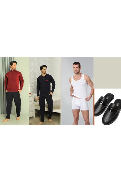Alissa 4-Piece Black Tracksuit and Pajama Set with Slippers Athlete Boxer Set Gift