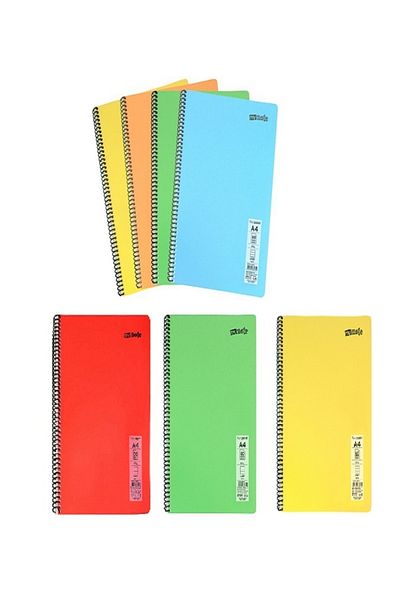 Mynote غطاء دفتر ملاحظات حلزوني سلكي من البولي بروبيلين A4 - 4 قطع 60 ورقة مربعة + 3 قطع دفتر ملاحظات مبطن 60 ورقة 7 قطع