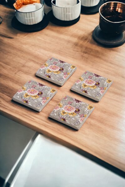 Baumatelier مجموعة قواعد أكواب من الحجر الطبيعي بتصميم باقة الورد الوردي مكون...