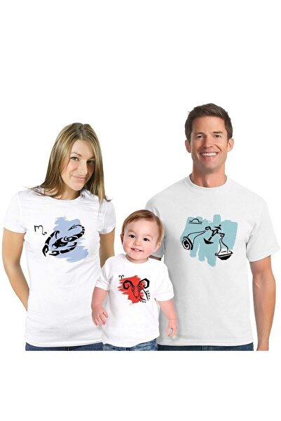Bk Gift Kişiye Özel 3'lü Takım Anne Baba Bebek Beyaz Tişört