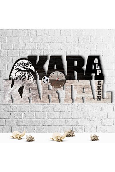 Bk Gift Kişiye Özel Siyah Beyaz Tasarımlı Ahşap Duvar Saati - 4