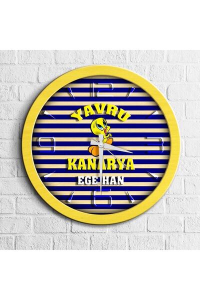 Bk Gift Kişiye Özel Yavru Kanarya Tasarımlı Ahşap Duvar Saati - 1