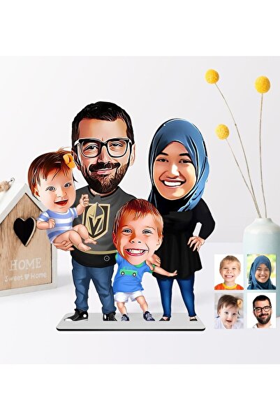 Bk Gift Kişiye Özel Aile Karikatürlü Ahşap Biblo - 3