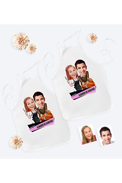 Bk Gift Kişiye Özel İkili Aşçı Çift Karikatürlü Mutfak Önlüğü Seti - 2